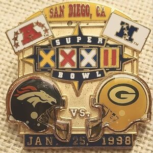 Broncos-Packers SUPER BOWL XXXII  Commemorative Pin - Gold